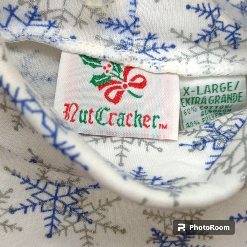 Vintage Nutcracker Brand Blue & Sparkling Silver Snowflake  Holiday Turtleneck